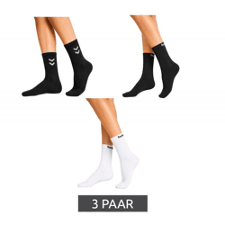 3 Paar hummel Damen & Kinder Basic Sport-Socken Baumwoll-Strümpfe Alltags-Socken mit Marken-Schriftzug 205603 oder Kontrastwinkel 022030 i