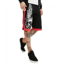 Comfortable Men's Sweat Shorts: Short Cotton Pants with Front Print 919984 Black/White/Red