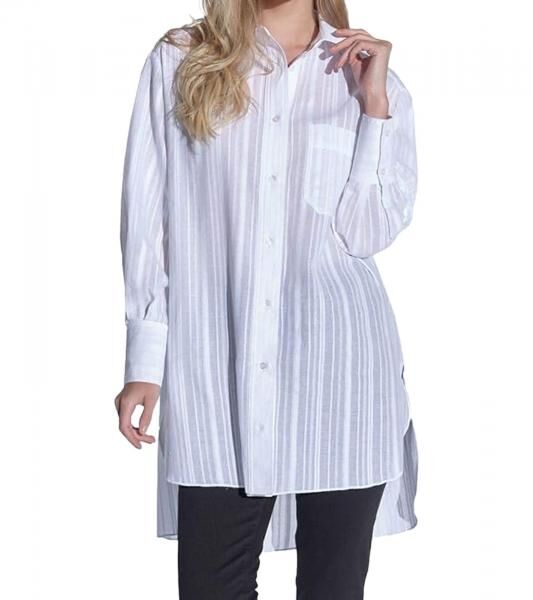 vestino Damen Oversized Bluse im Boyfriend Style Transparent mit Strukturstreifen Sommer-Bluse 900600 Wei&szlig;