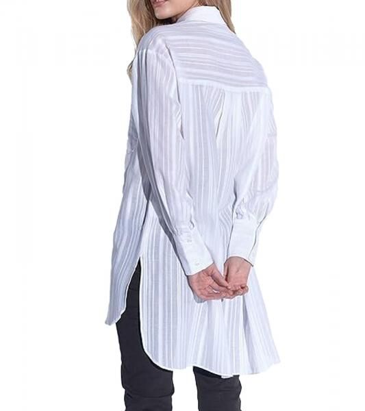 vestino Damen Oversized Bluse im Boyfriend Style Transparent mit Strukturstreifen Sommer-Bluse 900600 Wei&szlig;