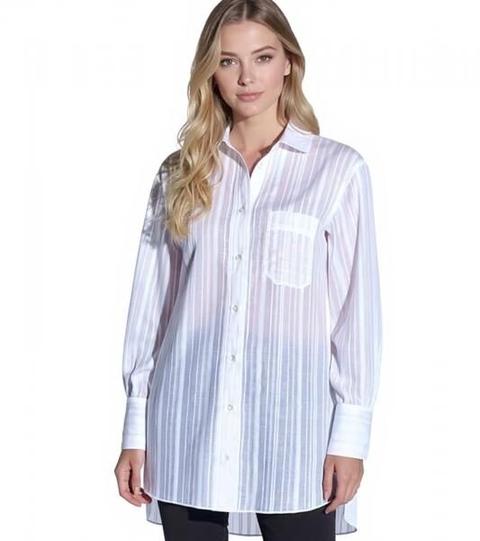 vestino Damen Oversized Bluse im Boyfriend Style Transparent mit Strukturstreifen Sommer-Bluse 900600 Wei&szlig;