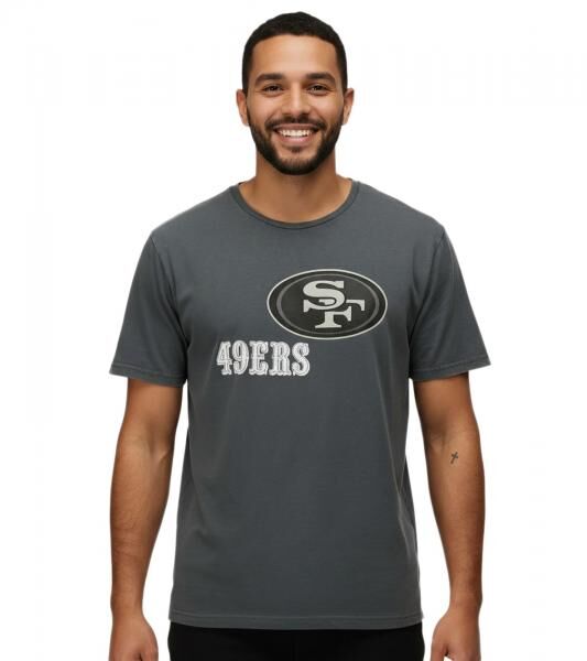RE:COVERED X NFL San Francisco 49&eacute;rs Herren T-Shirt mit Logo-Print Baumwoll-Shirt Rundhals-Shirt RCNFL1317A Grau
