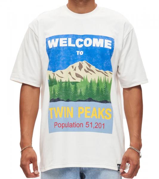 RE:COVERED X Twin Peaks Herren T-Shirt Welcome to Twin Peaks Print Baumwoll-Shirt Kurzarm-Shirt RCVCM690 Ecru-Wei&szlig;