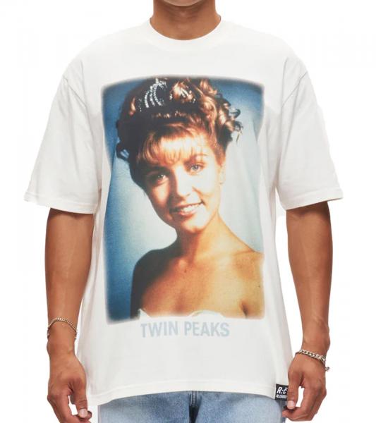RE:COVERED X Twin Peaks Herren T-Shirt Laura Palmer Fotoprint Baumwoll-Shirt Kurzarm-Shirt RCVCM691 Ecru-Wei&szlig;