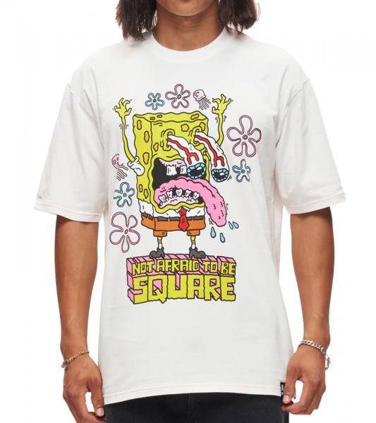 RE:COVERED X nickelodeon Herren T-Shirt SpongeBob Schwammkopf Baumwoll-Shirt Rundhals-Shirt RCVCM686 Ecru-Wei&szlig;