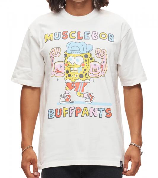 RE:COVERED X nickelodeon Herren T-Shirt SpongeBob Schwammkopf Baumwoll-Shirt Rundhals-Shirt RCVCM684 Ecru-Wei&szlig;