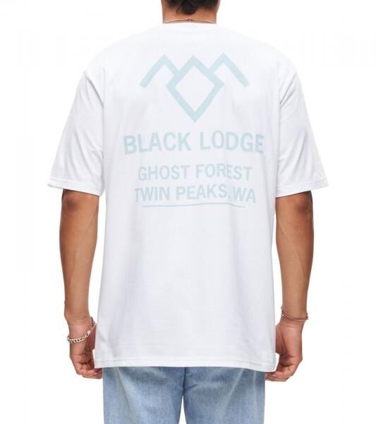 RE:COVERED X Twin Peaks Herren T-Shirt mit gro&szlig;em Front-Print Baumwoll-Shirt Kurzarm-Shirt RCVCM692 Wei&szlig;