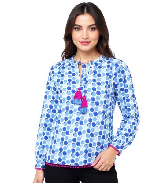 ZWILLINGSHERZ P&uuml;nktchen Damen Sommer-Bluse Tunika-Shirt mit Polka Dots 33215-86 Blau/Wei&szlig;/Pink