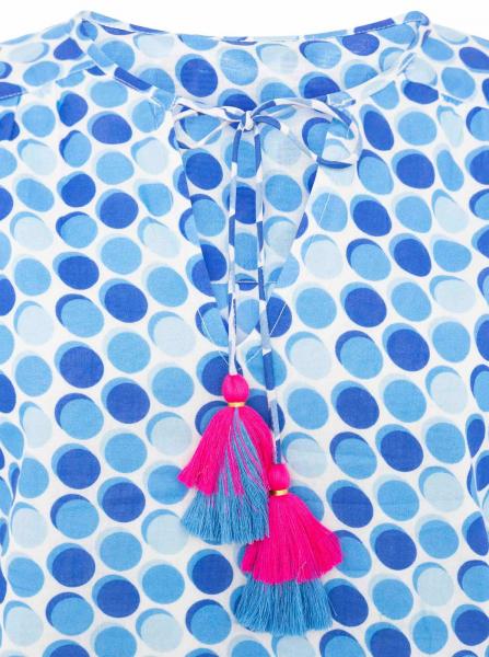 ZWILLINGSHERZ P&uuml;nktchen Damen Sommer-Bluse Tunika-Shirt mit Polka Dots 33215-86 Blau/Wei&szlig;/Pink