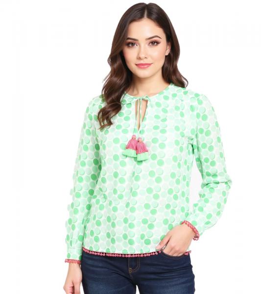 ZWILLINGSHERZ P&uuml;nktchen Damen Sommer-Bluse Tunika-Shirt mit Polka Dots 33215-69 Gr&uuml;n/Wei&szlig;/Pink