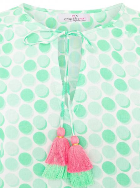 ZWILLINGSHERZ P&uuml;nktchen Damen Sommer-Bluse Tunika-Shirt mit Polka Dots 33215-69 Gr&uuml;n/Wei&szlig;/Pink
