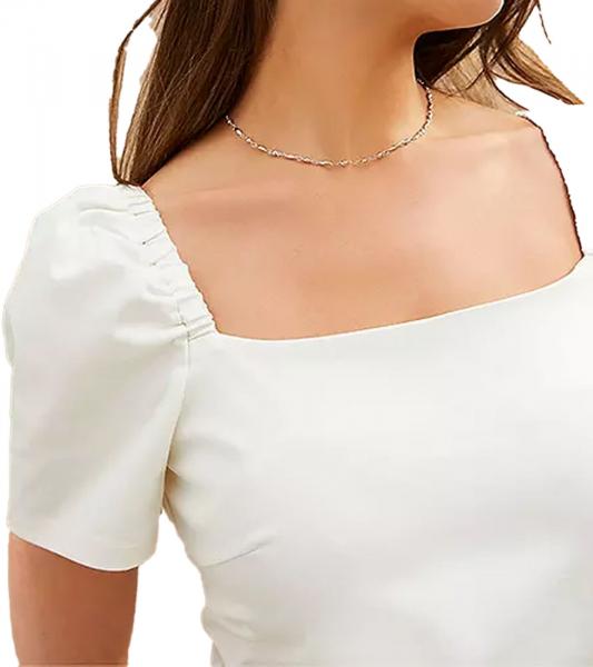 Damen Puff&auml;rmelkleid Strand-Kleid mit Baumwollanteil Midi-Kleid 973350 Wei&szlig;