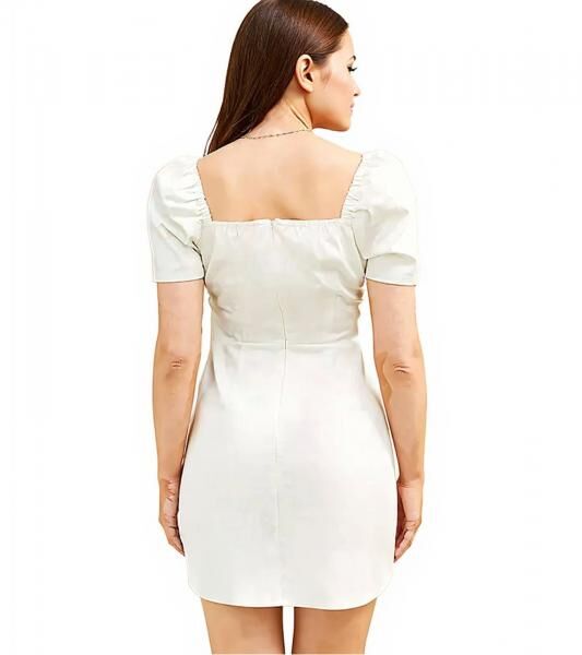 Damen Puff&auml;rmelkleid Strand-Kleid mit Baumwollanteil Midi-Kleid 973350 Wei&szlig;