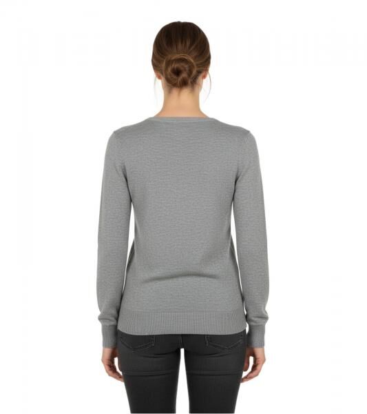Stylischer Damen Strick-Pullover mit V-Ausschnitt Premium-Baumwolle 133-015 Grau