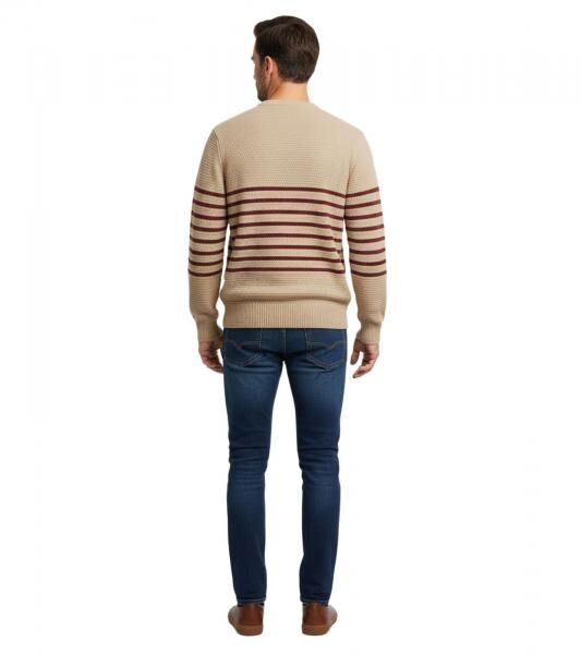 Stylischer ESPRIT Herren Strick-Pullover mit Streifen Rundhals-Sweater Baumwoll-Pullover Beige