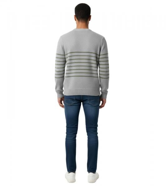 Stylischer ESPRIT Herren Strick-Pullover mit Streifen Rundhals-Sweater Baumwoll-Pullover Grau