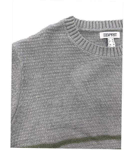 Stylischer ESPRIT Herren Strick-Pullover mit Streifen Rundhals-Sweater Baumwoll-Pullover Grau
