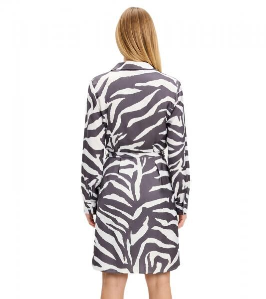 weich flie&szlig;endes Damen Mini-Kleid Wickel-Kleid mit Zebra-Muster Langarm 909393 Schwarz/Wei&szlig;