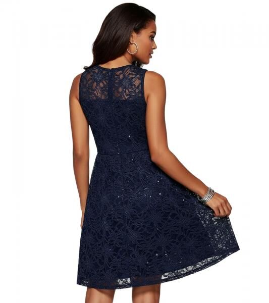 feminines Damen Abend-Kleid mit sch&ouml;ner Spitze und Pailletten Mini-Kleid 925997 Blau