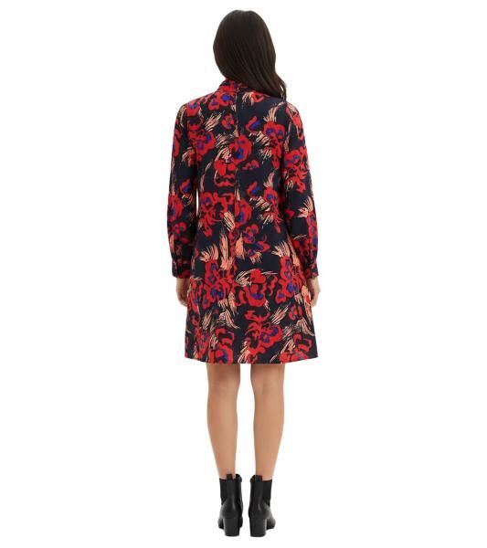 weites Damen Mini-Kleid mit Blumen-Muster und Schluppe Chiffon-Kleid 937133 Blau/Rot/Bunt