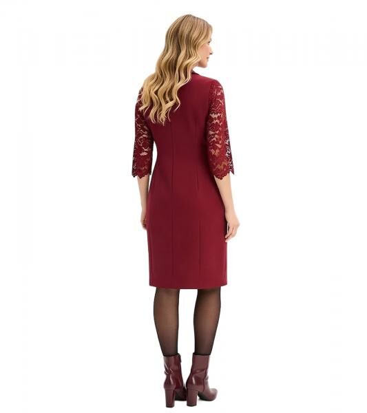 klassisches Damen Business-Kleid Mini-Kleid mit Spitze und doppelreihiger Knopfleiste 921519 Weinrot