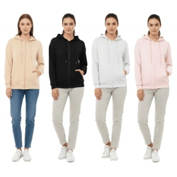 ZWILLINGSHERZ Women's Hooded Sweatshirt Jacket with Zipper and Pockets 46094 Gray, Beige, Pink, or Black