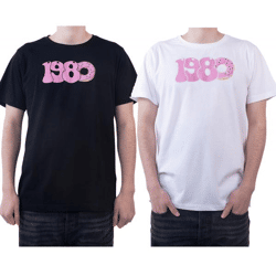 PASH 1980 Men's Short-Sleeve T-Shirt with Large 1980s Print, Cotton T-Shirt PATR004, Black or White