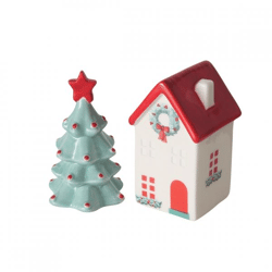 Boltze-Figur „Weihnachtshaus/Weihnachtsbaum“, 9,5 cm, 2er-Set