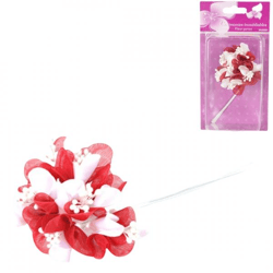 Decoration flower with pearls red 13 cm set of 6