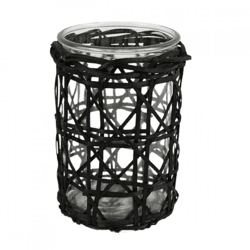 Gusta tea light holder L rattan black 15.5 cm