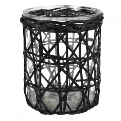 Gusta tea light holder XL rattan black 15.5 cm