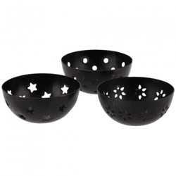 Teelichthalter/ Duftwürfelhalter Bernstein Metall schwarz 7,5 cm 3fach sortiert