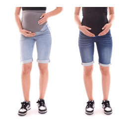neun 9 monate Damen Sommer Umstands-Shorts bequeme Schwangerschafts-Shorts Sommer-Hose Blau/Grau oder Blau/Schwarz
