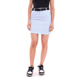 DELMAO Women's Knee-Length Striped Summer Skirt with Belt 98653165 Blue/White