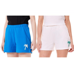 LTB Gonene Women's Shorts: Short Summer Shorts with Palm Tree Embroidery, Sweatpants, Blue or White