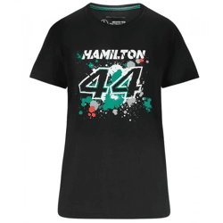 Mercedes-Benz AMG Petronas F1 Lewis Damen T-Shirt mit Lewis Hamilton Schriftzug 44 Baumwoll-Shirt 701218889 001 Schwarz