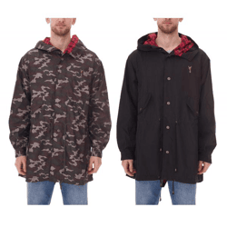 Cavallo de Ferro Herren Parka im Camouflage-Look Herbst-Jacke mit Kapuze Übergangs-Jacke CSJA002 Grün oder Schwarz