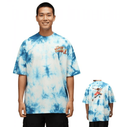 RE:COVERED X CAPCOM Men's T-Shirt with Street Fighter Vega Print, Cotton T-Shirt, Crew Neck, Oversized, MMDIF1879, Blue