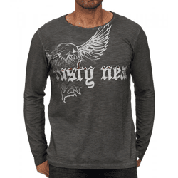 Men's Long-Sleeve Shirt with Eagle Print, Summer Cotton Long-Sleeve Casual Sweater R-10143 Gray