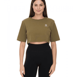 YOU DO YOU Women's Cropped-Style Fitness Top with Back Cutout Cotton Shirt 905051 Khaki