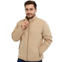 Men's Quilted Jacket in Suede-Look Leather with Hood, Padded Jacket 919039 Beige