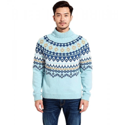 Men's Knitted Sweater with Geometric Pattern, Casual Sweater, Plus Sizes 955017 Blue