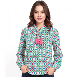 ZWILLINGSHERZ Stargazing Women's Summer Blouse, Tunic Shirt with Stars 33184-64 White/Blue/Pink/Green