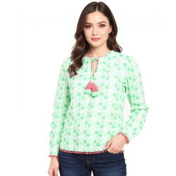 ZWILLINGSHERZ Polka Dot Women's Summer Blouse, Tunic Shirt with Polka Dots 33215-69 Green/White/Pink