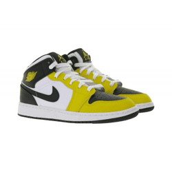 NIKE Air Jordan 1 Mid Kinder Sneaker Mädchen und Jungen Echtleder Turnschuhe Mid-Top Sneaker DQ8423-701 Gelb/Weiß/Schwarz