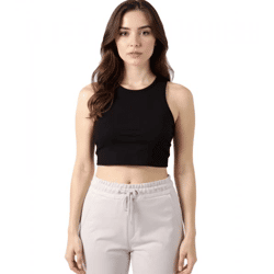 ZEGY Damen Crop-Top Tank-Top geripptes Baumwoll-Shirt ärmellos 1085 Schwarz