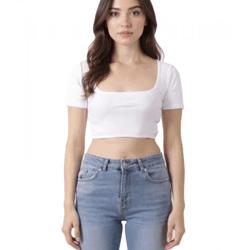 ZEGY Damen Crop-Top geripptes Baumwoll-Shirt schlichtes T-Shirt 1084 Weiß
