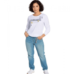 KangaROOS Damen Baumwoll-Sweatshirt mit Blumen-Print Langarm-Shirt Rundhals-Pullover 93201346 Weiß