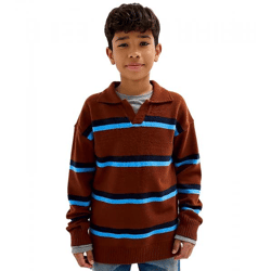 Kinder Strick-Pullover Jungen Rugby-Shirt Kragen-Pullover Herbst-Pullover 961675 Braun/Blau