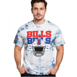 RE:COVERED X NFL Buffalo Bills Herren T-Shirt mit Logo-Print Baumwoll-Shirt Rundhals-Shirt RCNFL1385 Blau/Weiß